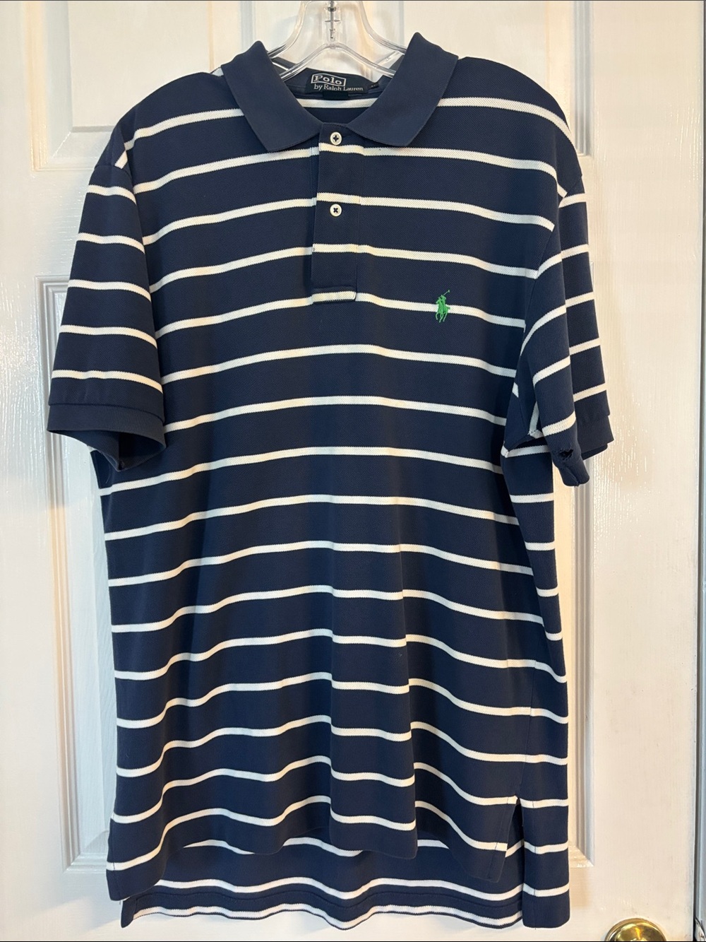 Polo by Ralph Lauren Navy & White Striped Polo with Green Pony